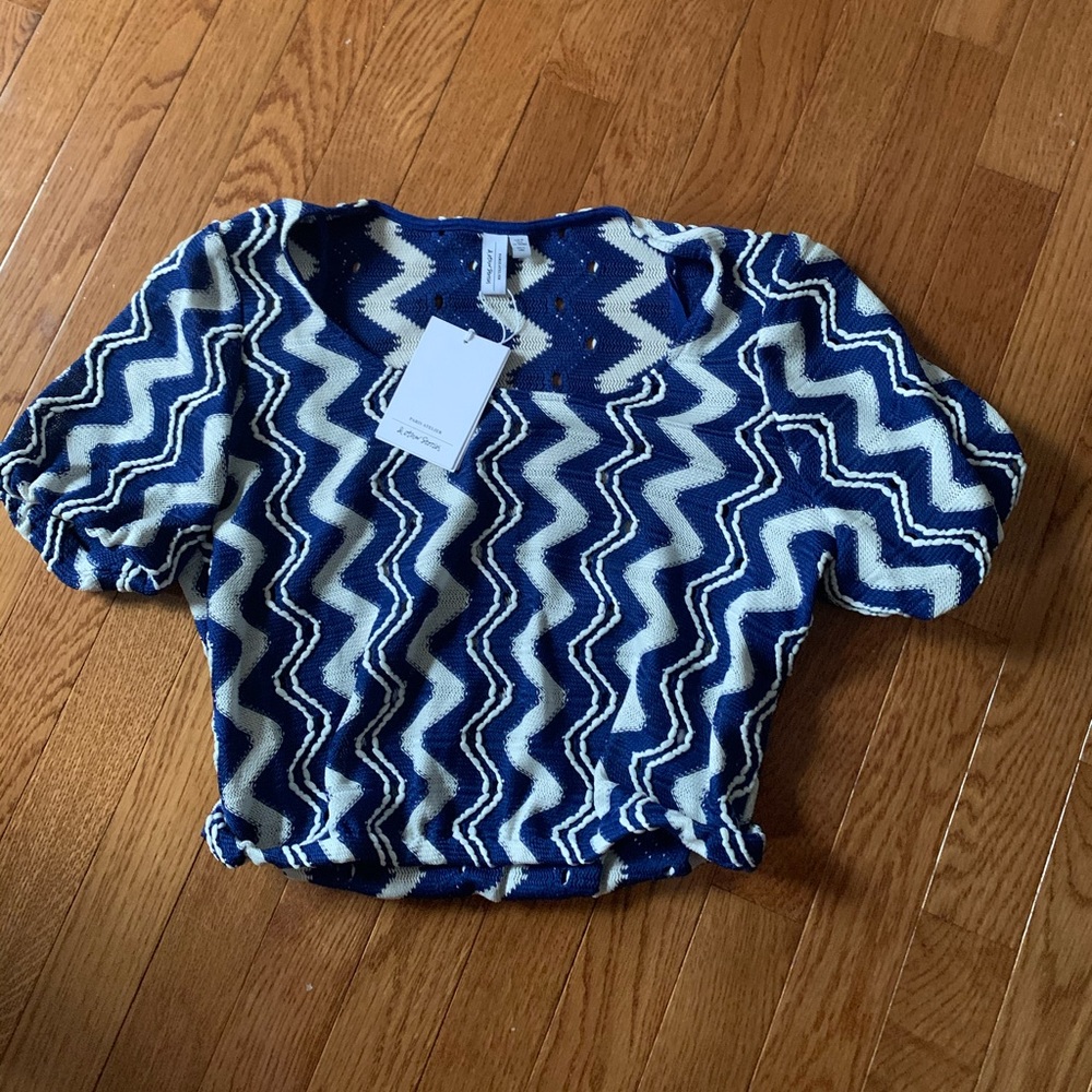 &otherstories blue and white woven crop top